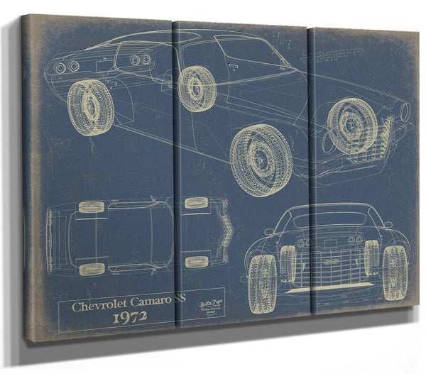 Cutler West Vintage 1972 Camaro SS Car Art - Gifts for Guys - Original Vehicle Print