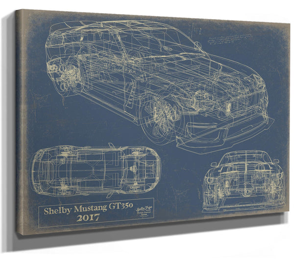 Cutler West Vintage 2017 Mustang Car Model Print, Original Blueprint Canvas, Framed, or Unframed Art
