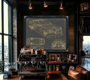 Cutler West Vintage 2017 Mustang Car Model Print, Original Blueprint Canvas, Framed, or Unframed Art