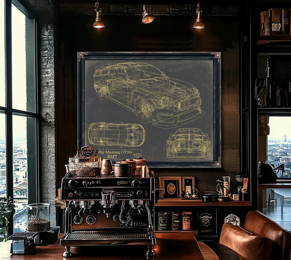 Cutler West Vintage 2017 Mustang Car Model Print, Original Blueprint Canvas, Framed, or Unframed Art