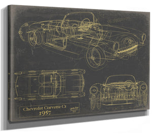 Cutler West Old 1957 Chevrolet Corvette C1 Car Blueprint, - Original Vehicle Patent Art