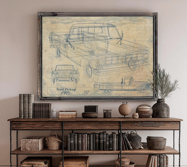 Cutler West 1977 Ford Pickup Truck Model, Original Mancave Blueprint Art