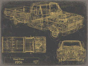 Cutler West 1970 Ford F100 Truck Model Mancave Blueprint Art