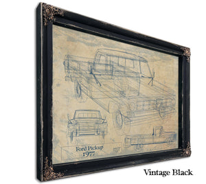 Cutler West 1977 Ford Pickup Truck Model, Original Mancave Blueprint Art