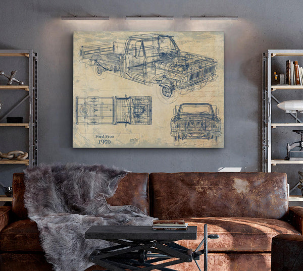 Cutler West 1970 Ford F100 Truck Model Mancave Blueprint Art