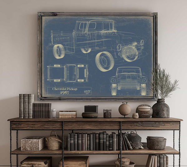 Cutler West Vintage 1957 Chevrolet Pickup Truck Model Mancave Blueprint Art