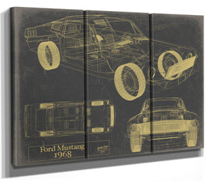 Cutler West 1968 Mustang Car Model Print, Original Blueprint Canvas