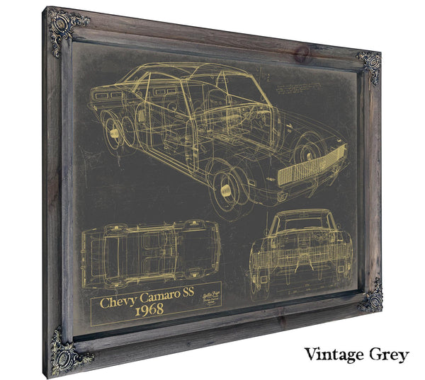 Cutler West Vintage 1968 Chevrolet Camaro SS Car Model Print, Original Blueprint Canvas