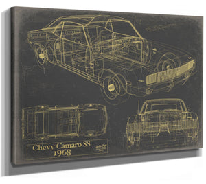 Cutler West Vintage 1968 Chevrolet Camaro SS Car Model Print, Original Blueprint Canvas