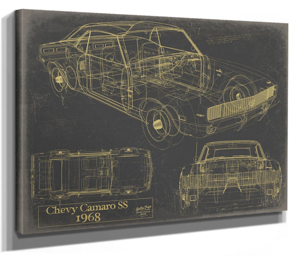 Cutler West Vintage 1968 Chevrolet Camaro SS Car Model Print, Original Blueprint Canvas