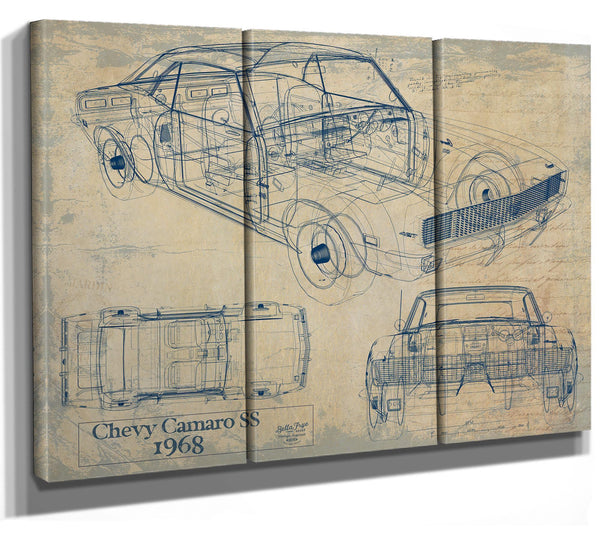 Cutler West Vintage 1968 Chevrolet Camaro SS Car Model Print, Original Blueprint Canvas