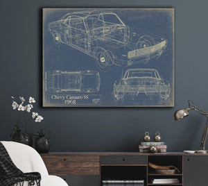 Cutler West Vintage 1968 Chevrolet Camaro SS Car Model Print, Original Blueprint Canvas