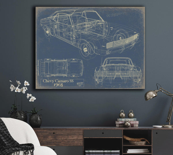 Cutler West Vintage 1968 Chevrolet Camaro SS Car Model Print, Original Blueprint Canvas