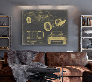 Cutler West 1968 Mustang Car Model Print, Original Blueprint Canvas