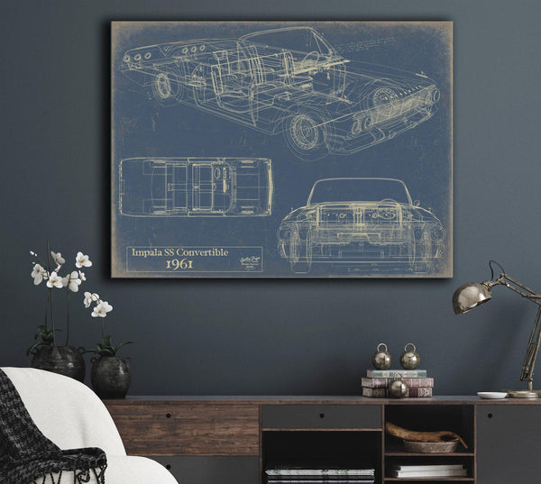 Cutler West Vintage 1961 Chevrolet Impala SS Convertible Car Model Print, Original Blueprint Canvas