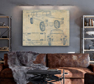 Cutler West Original 1956 Chevrolet Bel Air Hardtop Car Blueprint - Gifts for Dad - Mancave Decor