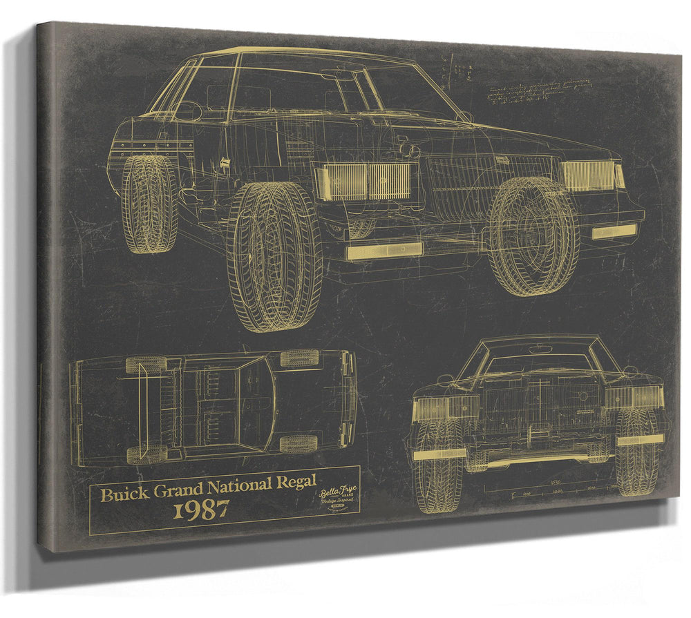 Cutler West 1987 Buick Grand National Regal blueprint in gold on grey stretched canvas wrap