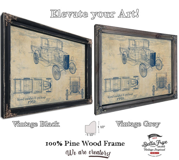Cutler West 1932 Ford Model B Pickup Blueprint Art: Vintage Automotive Print