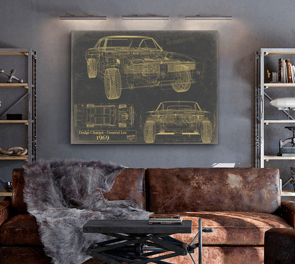 Cutler West Vintage 1969 Car Model Print, Original Blueprint Canvas, Framed, or Unframed Art