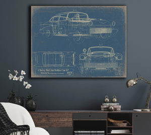 Cutler West Vintage 1957 Chevy Bel Air Police Car Blueprint - Gifts for Boyfriend - Original Auto Poster