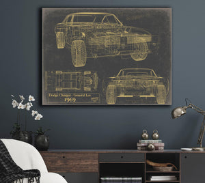 Cutler West Vintage 1969 Car Model Print, Original Blueprint Canvas, Framed, or Unframed Art
