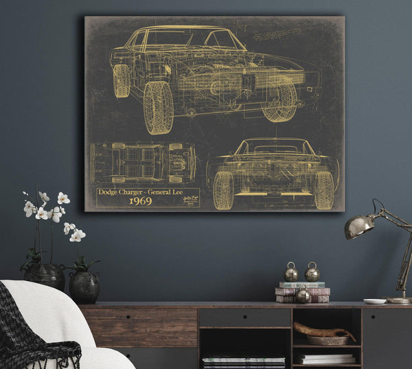 Cutler West Vintage 1969 Car Model Print, Original Blueprint Canvas, Framed, or Unframed Art