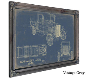 Cutler West 1932 Ford Model B Pickup Blueprint Art: Vintage Automotive Print