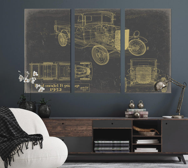 Cutler West 1932 Ford Model B Pickup Blueprint Art: Vintage Automotive Print