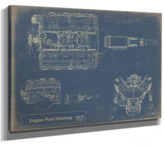 Cutler West Vintage Engine Ford Mustang Print, Original Blueprint Canvas