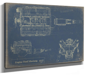 Cutler West Vintage Engine Ford Mustang Print, Original Blueprint Canvas