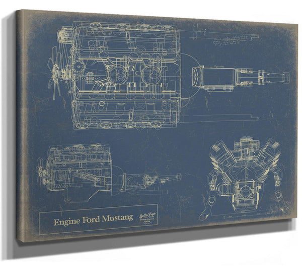 Cutler West Vintage Engine Ford Mustang Print, Original Blueprint Canvas