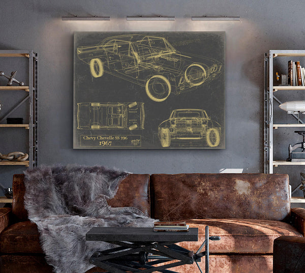 Cutler West Vintage 1967 Chevrolet Chevelle SS 396 Car Art - Gifts for Guys - Original Vehicle Print