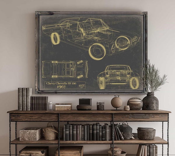 Cutler West Vintage 1967 Chevrolet Chevelle SS 396 Car Art - Gifts for Guys - Original Vehicle Print
