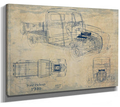 Cutler West 1940 Ford Pickup, Truck Model Mancave Blueprint Art