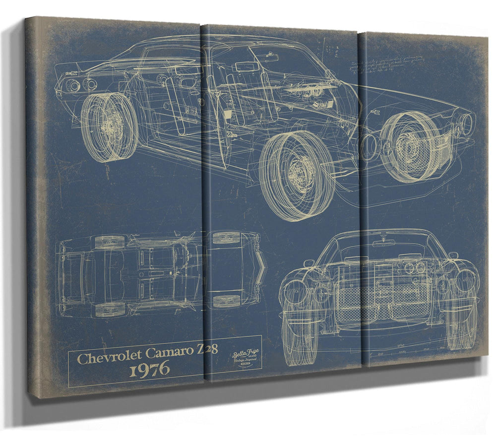 Cutler West 1976 Chevrolet Camaro Z28 technical blueprint on grey stretched canvas wrap