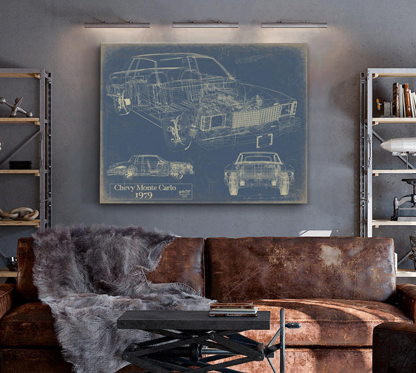 Cutler West Vintage 1979 Chevy Monte Carlo Model Mancave Blueprint Art