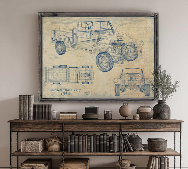 Cutler West Vintage 1954 Chevrolet 3100 Pickup Model Mancave Blueprint Art