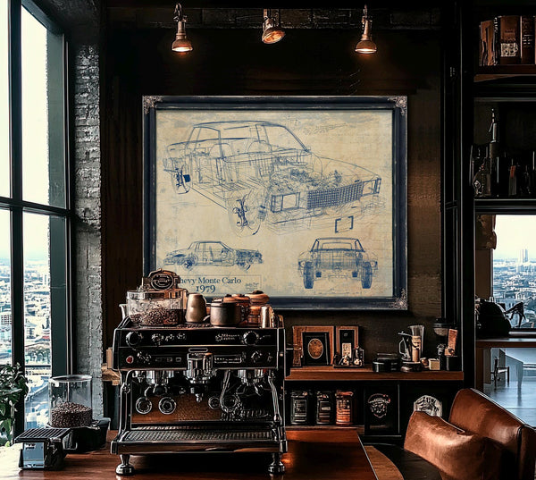Cutler West Vintage 1979 Chevy Monte Carlo Model Mancave Blueprint Art