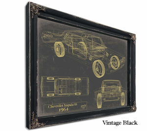 Cutler West Vintage 1964 Chevrolet Impala SS Car Model Print, Original Blueprint Canvas