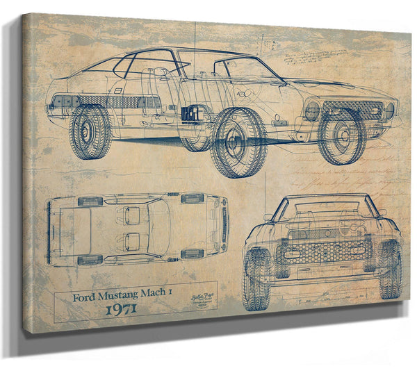Cutler West Vintage 1971 Car Model Print, Original Blueprint Canvas, Framed, or Unframed Art