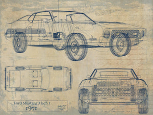 Cutler West Vintage 1971 Car Model Print, Original Blueprint Canvas, Framed, or Unframed Art