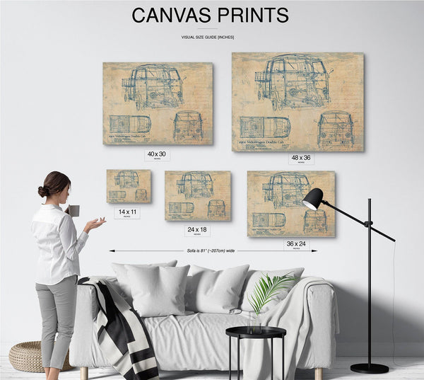 Cutler West Vintage 1966 Double Cab Car Model Print, Original Blueprint Canvas, Framed, or Unframed Art