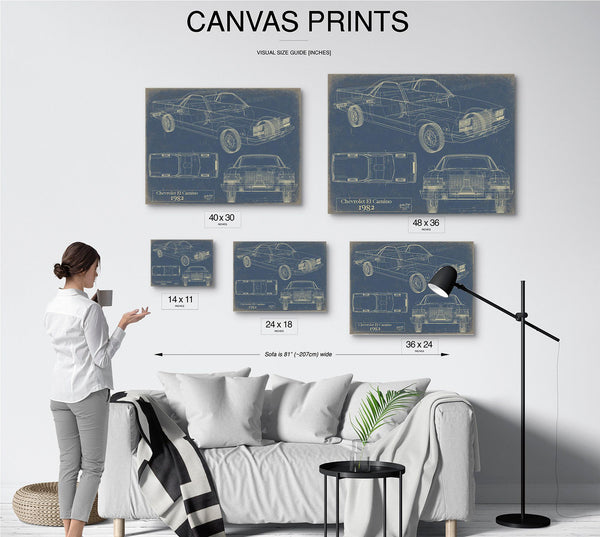 Cutler West 1982 Chevrolet El Camino Blueprint Art: Vintage Car Model Print