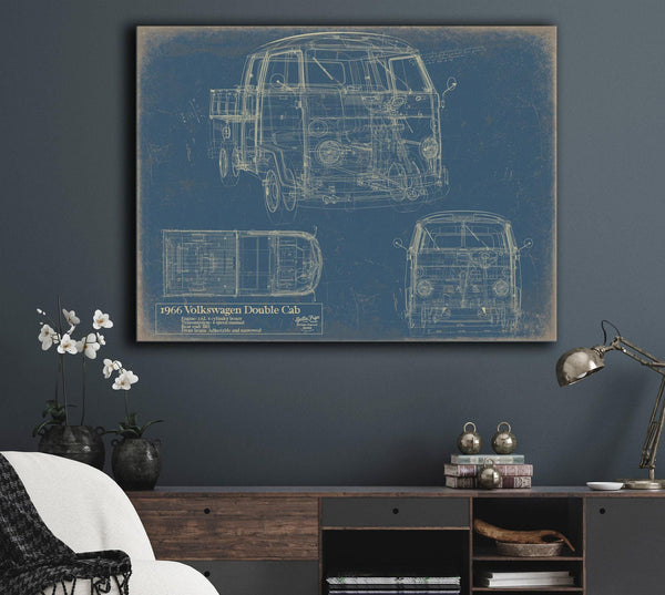 Cutler West Vintage 1966 Double Cab Car Model Print, Original Blueprint Canvas, Framed, or Unframed Art