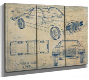 Cutler West 1982 Chevrolet El Camino Blueprint Art: Vintage Car Model Print
