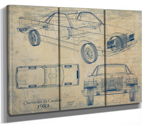 Cutler West 1982 Chevrolet El Camino Blueprint Art: Vintage Car Model Print
