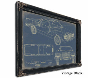 Cutler West 1982 Chevrolet El Camino Blueprint Art: Vintage Car Model Print