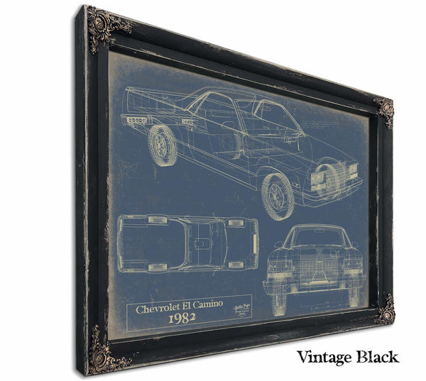 Cutler West 1982 Chevrolet El Camino Blueprint Art: Vintage Car Model Print