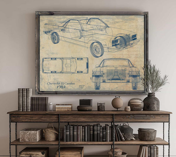 Cutler West 1982 Chevrolet El Camino Blueprint Art: Vintage Car Model Print
