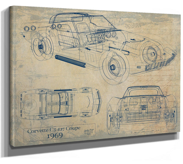 Cutler West Classic 1969 Corvette C3 427 Coupe Car Art - Gifts for Guys - Original Vehicle Print